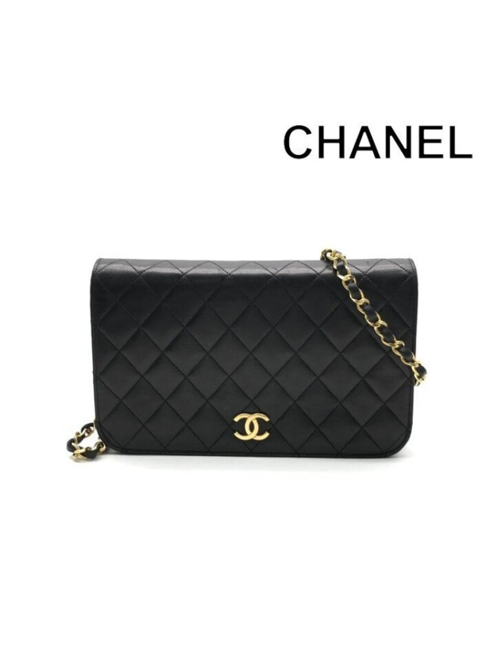Chanel CC Logo Quilted Lambskin Leather Chain Shoulder Bag Black Pushlock